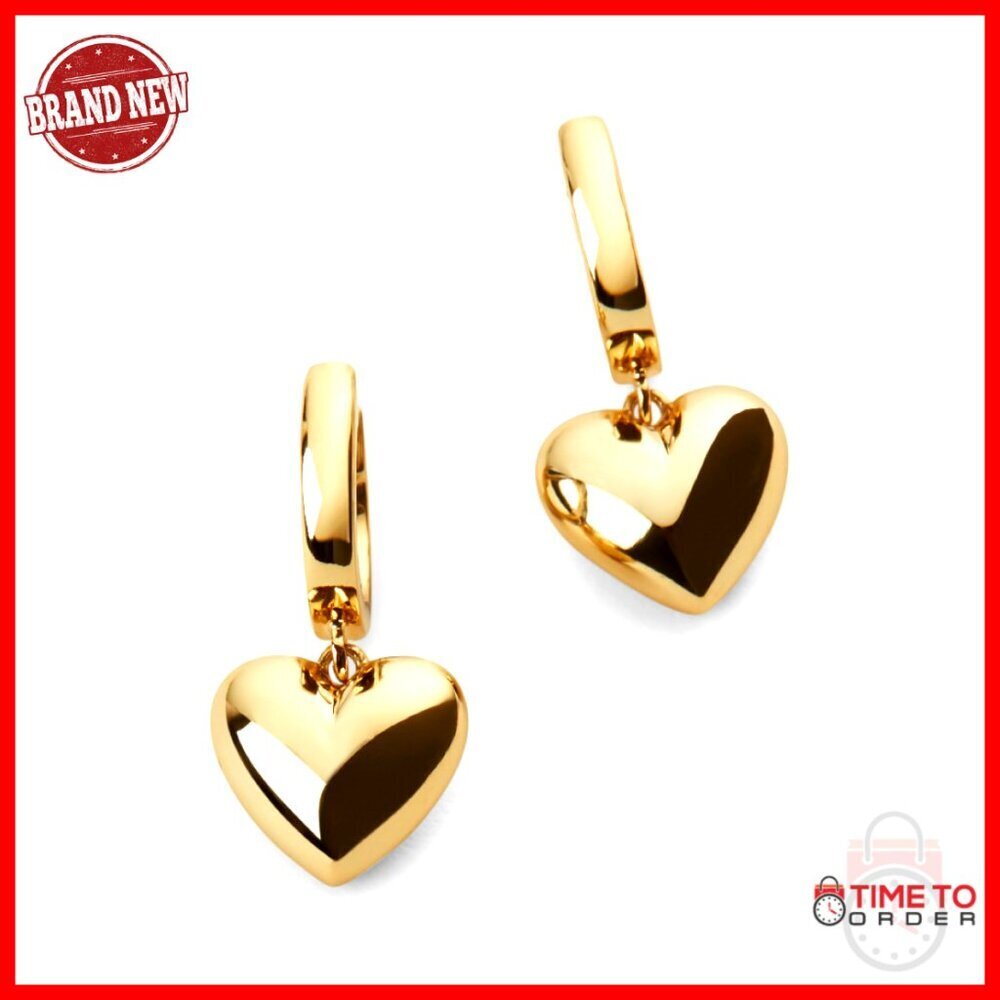 Puffed Heart Huggie Hoop Earrings 14K Gold Plated Hypoallergenic